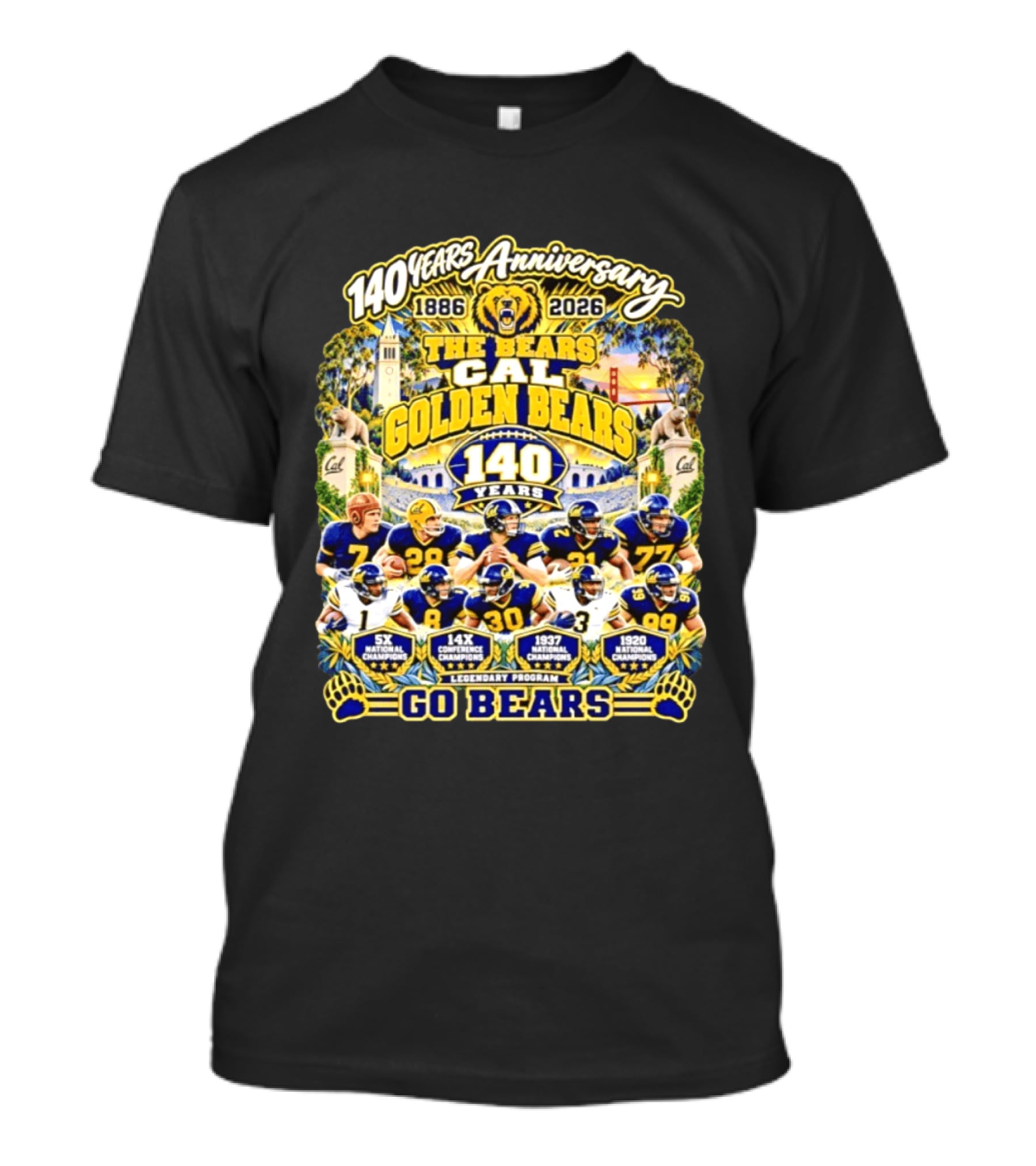 Cal Golden Bears 140 Years Anniversary 1886 2026 5x National Champions Legendary Program Go Bears T-Shirt