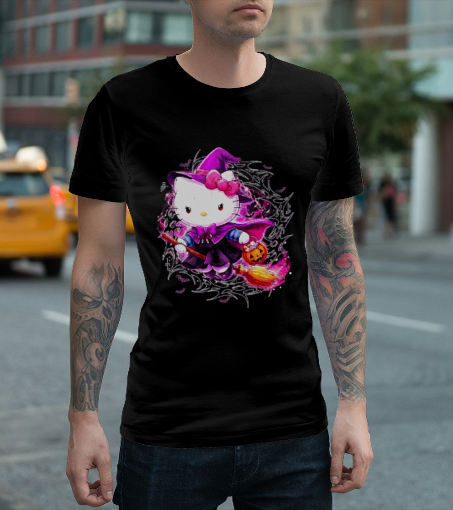 Hello Kitty Witch Sanrio Halloween Trick Or Treat Broom Pumpkin T-Shirt
