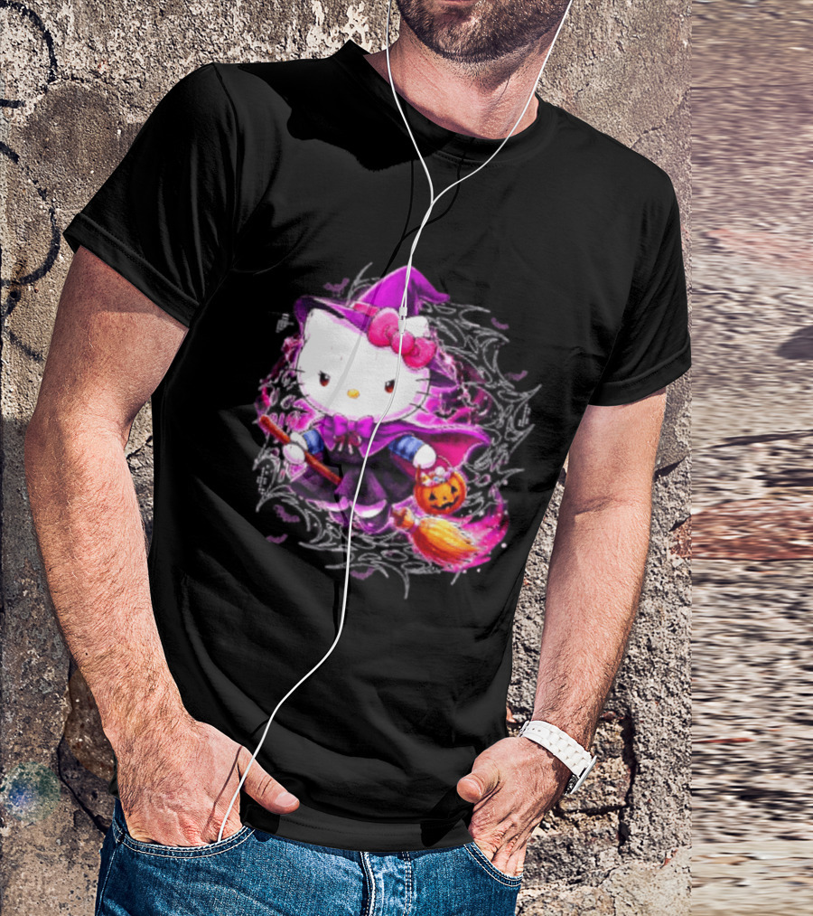 Hello Kitty Witch Sanrio Halloween Trick Or Treat Broom Pumpkin T-Shirt