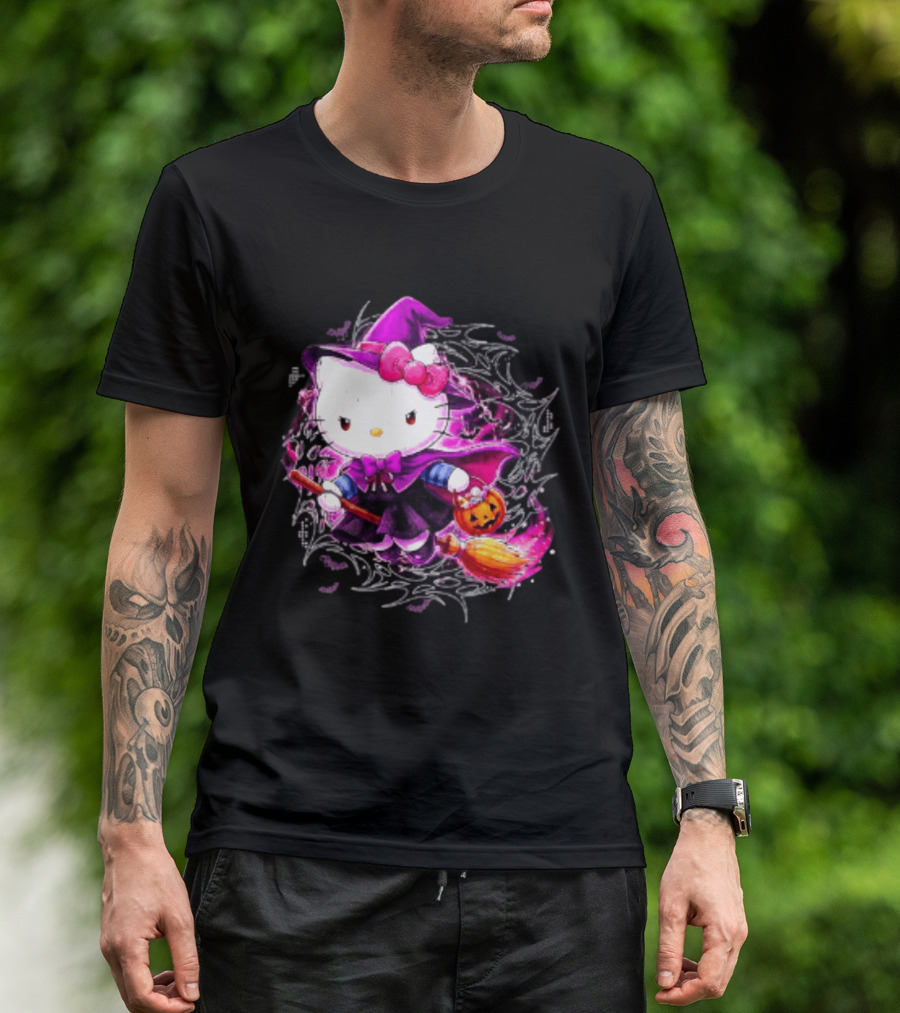 Hello Kitty Witch Sanrio Halloween Trick Or Treat Broom Pumpkin T-Shirt