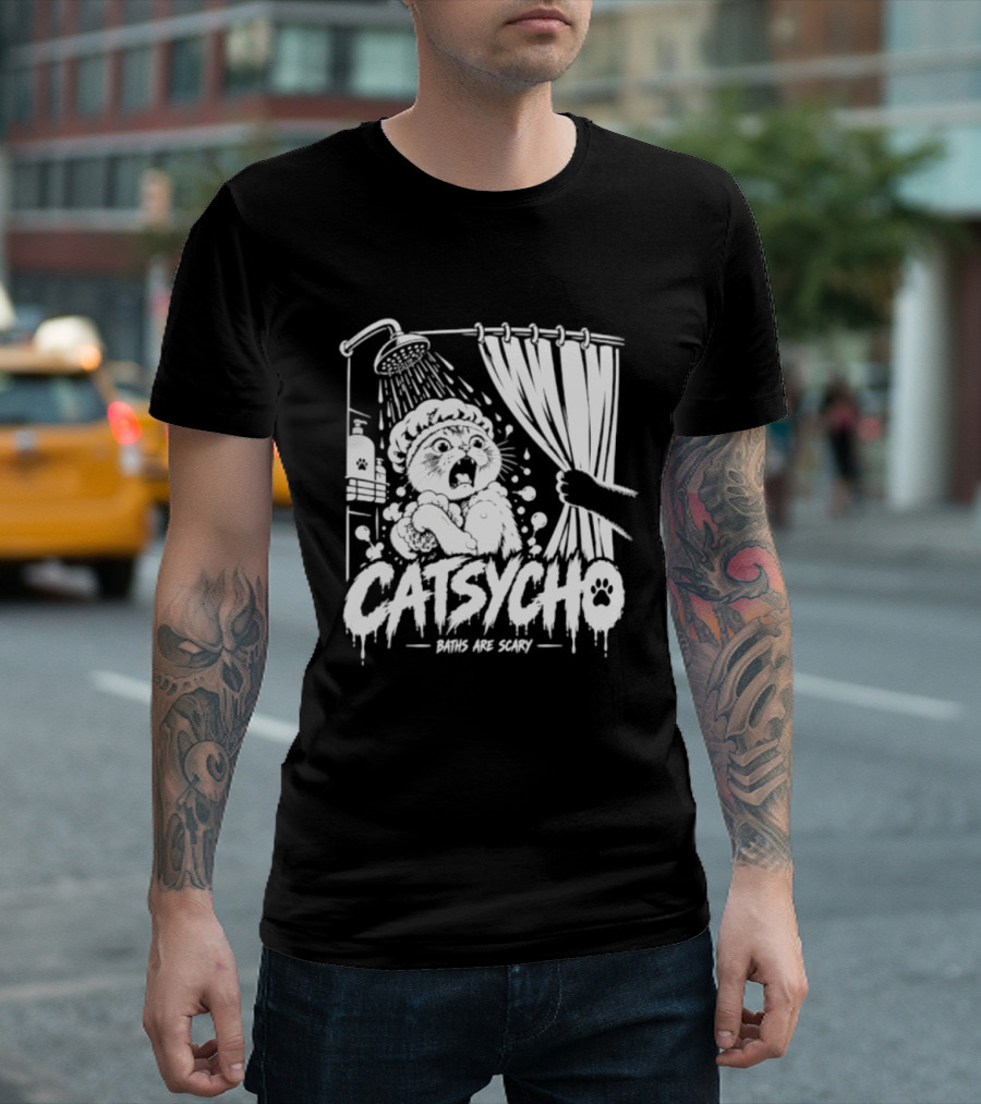 Catsycho Baths Are Scary Shower Scene With Cats T-Shirt