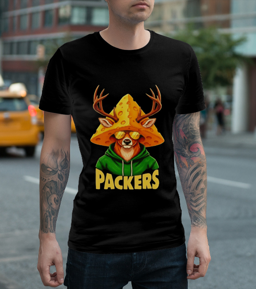 Cheesehead Deer Packers Fan Gear Green Bay Football T-Shirt