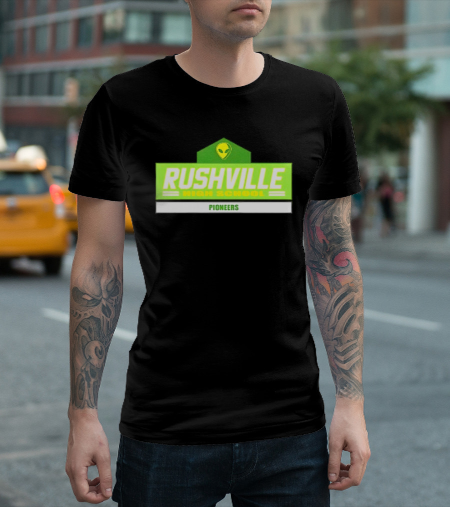 Rushville High School Pioneers Alien Logo Green T-Shirt