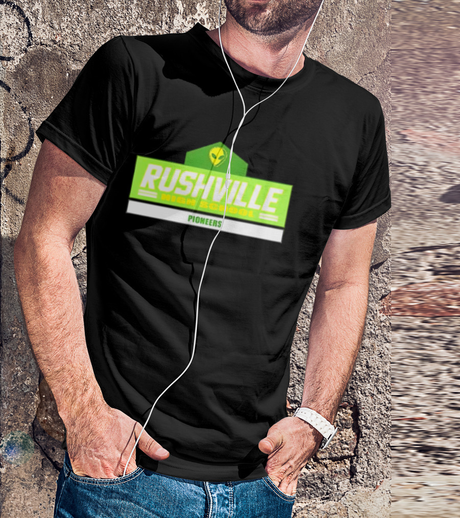 Rushville High School Pioneers Alien Logo Green T-Shirt