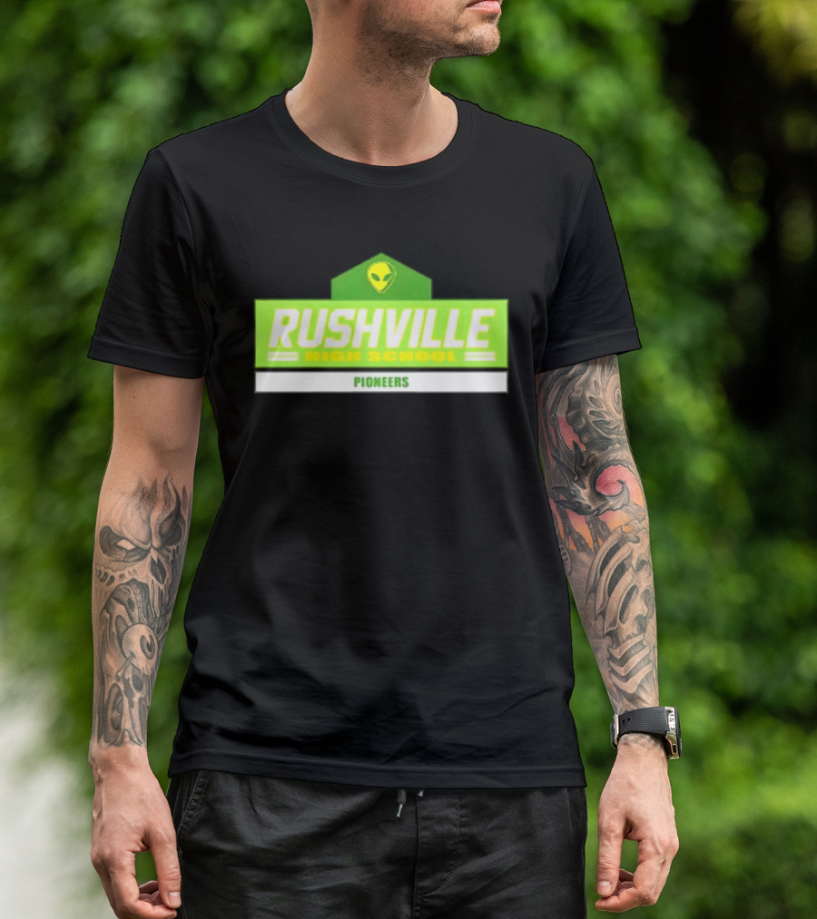 Rushville High School Pioneers Alien Logo Green T-Shirt