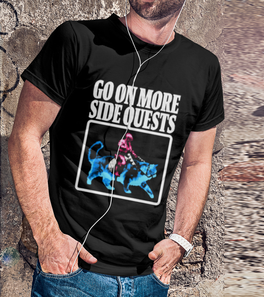 Go On More Side Quests Knight Riding Cat Pixel T-Shirt