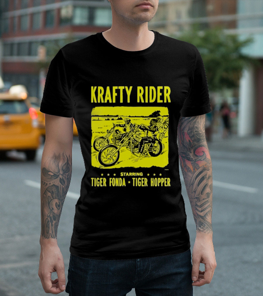 Krafty Rider Starring Tiger Fonda Tiger Hopper Vintage Motorcycle Adventure T-Shirt