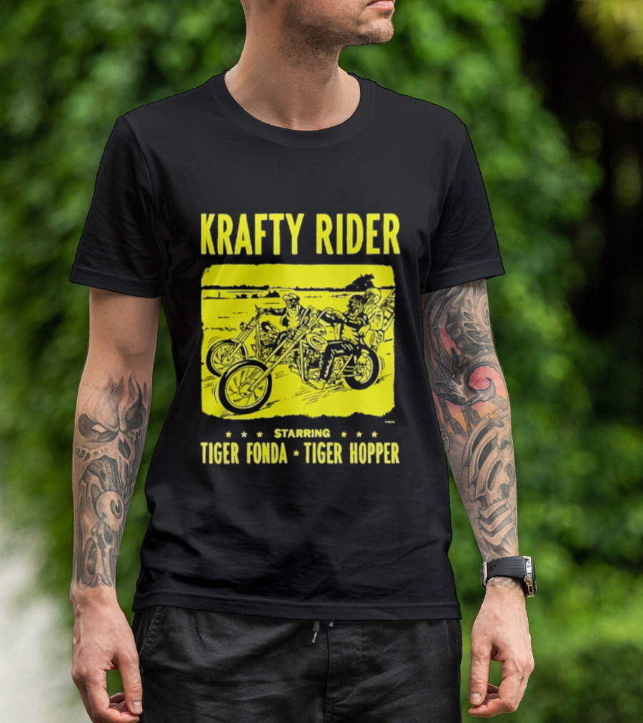 Krafty Rider Starring Tiger Fonda Tiger Hopper Vintage Motorcycle Adventure T-Shirt