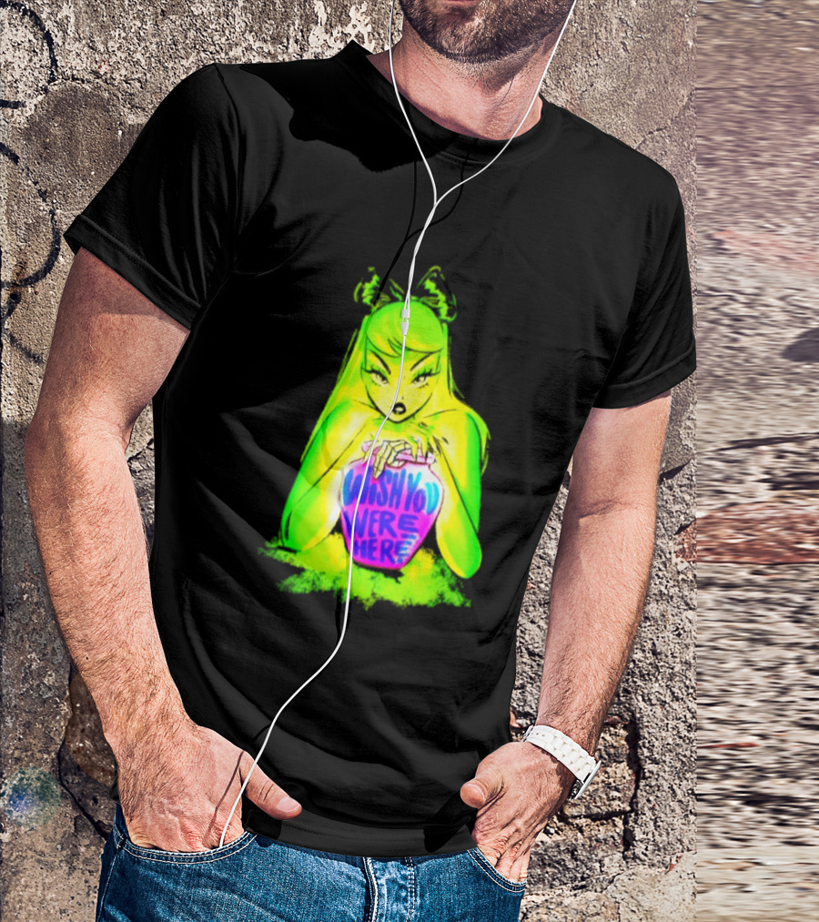 Wish You Were Here Skeleton Urn Goth Spooky Green Yellow Pink Ghostly Aesthetic T-Shirt