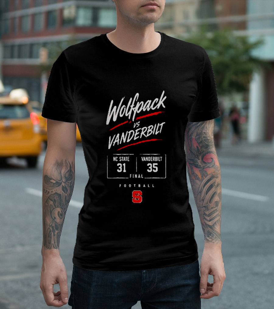 Wolfpack Vs Vanderbilt NC State 31 Vanderbilt 35 Final Football Score Matchup T-Shirt