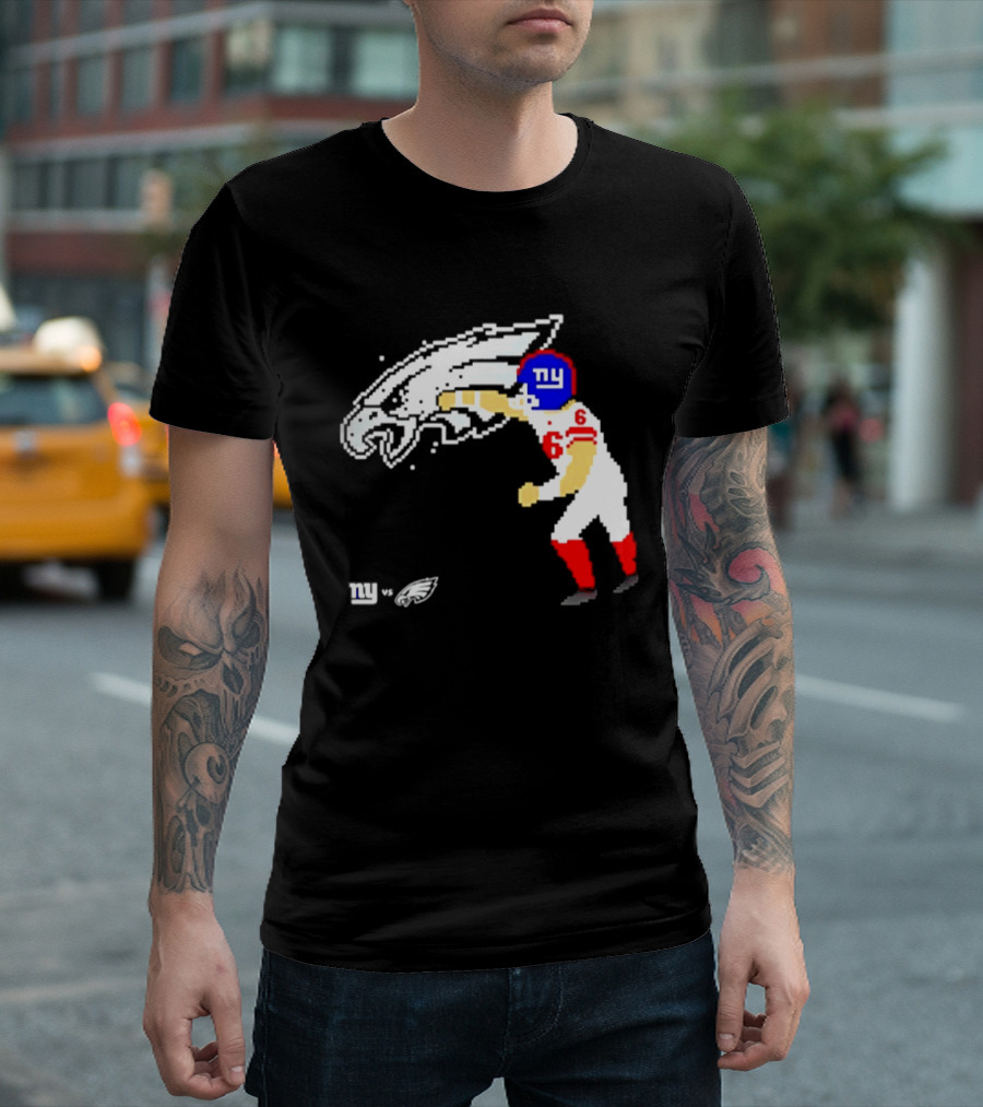 New York Giants Jaxson Dart Vs Philadelphia Eagles Retro Pixel T-Shirt
