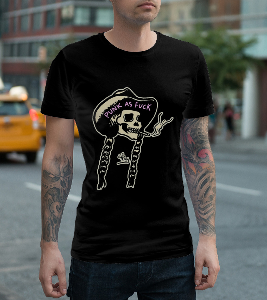 Punk As Fuck Skeleton Smoking Cowboy Hat Braids T-Shirt