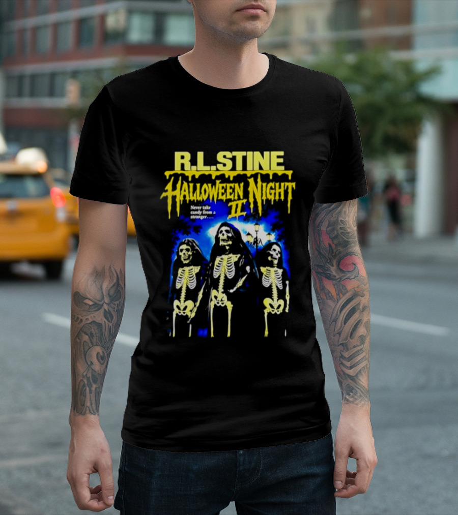 R.L. Stine Halloween Night II Never Take Candy From A Stranger Skeleton Trio T-Shirt