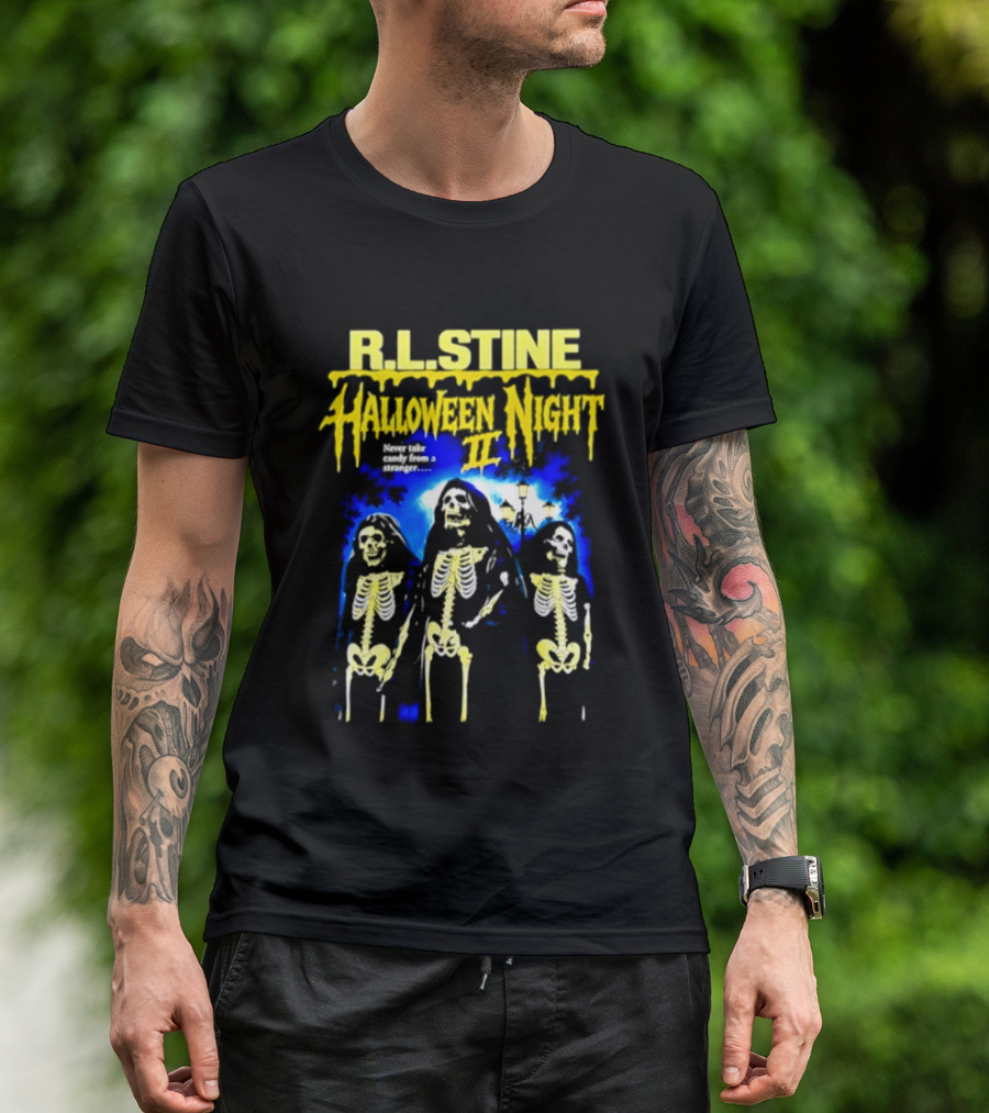 R.L. Stine Halloween Night II Never Take Candy From A Stranger Skeleton Trio T-Shirt