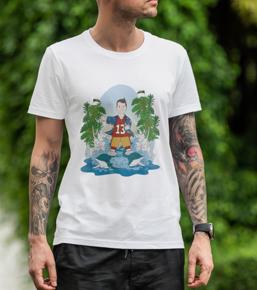 Brock Purdy 13 Surfing Dolphins Tropical Paradise Adventure T-Shirt