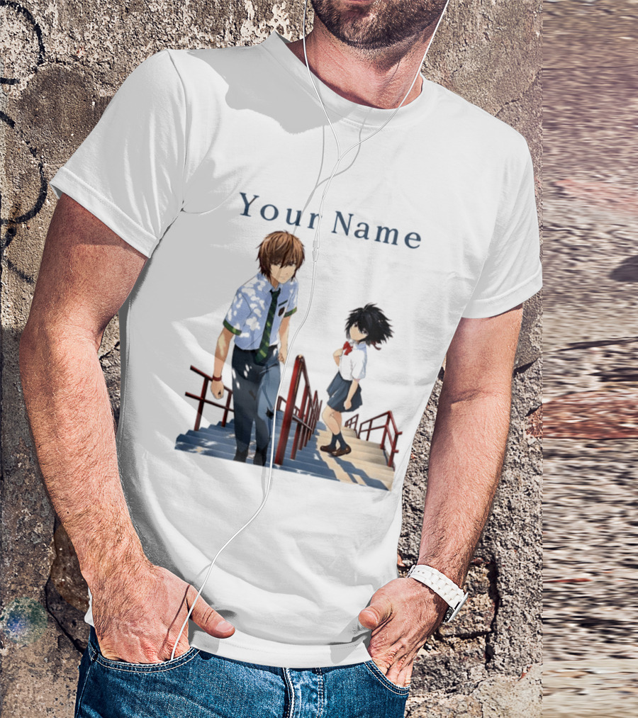Light Yagami And Your Name Anime Crossover Stairs Scene T-Shirt