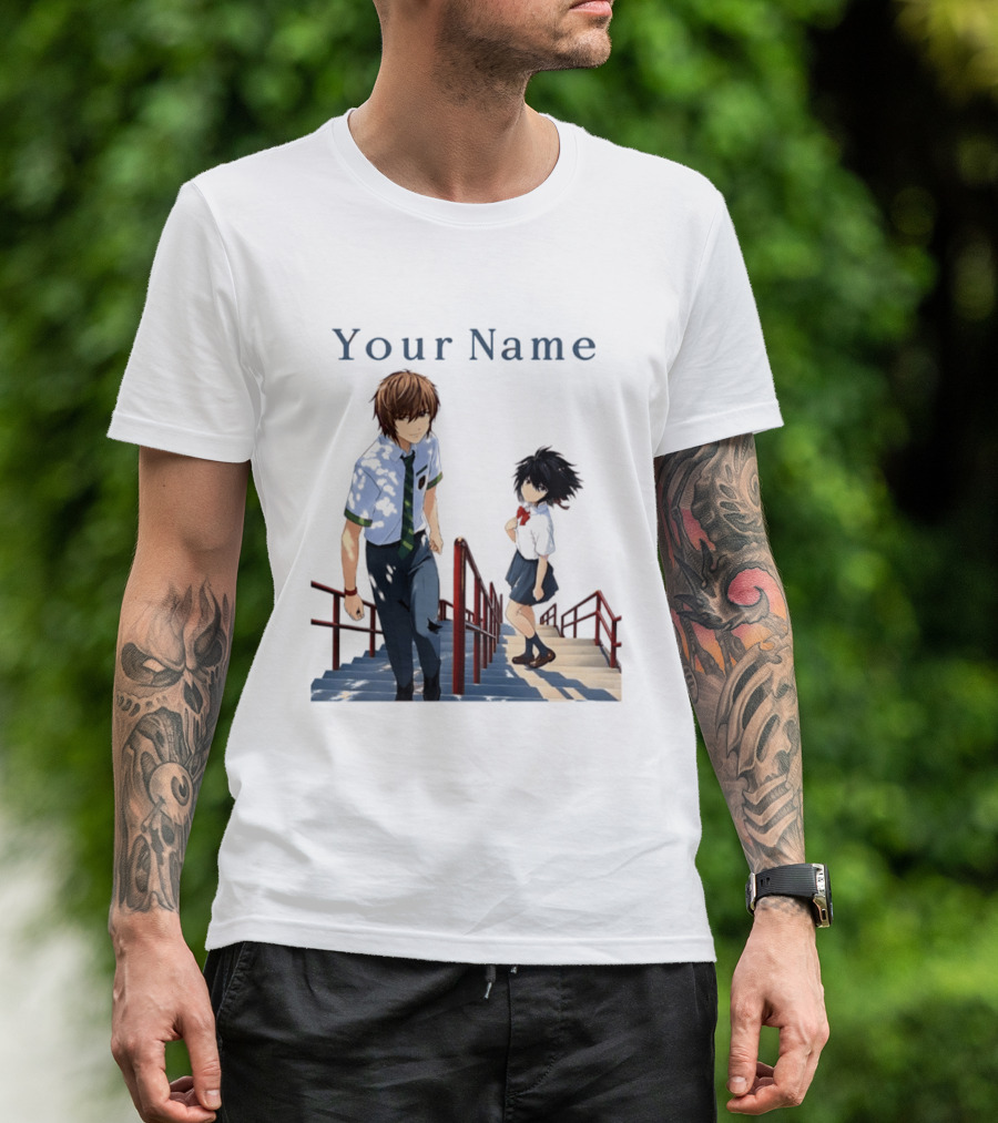 Light Yagami And Your Name Anime Crossover Stairs Scene T-Shirt