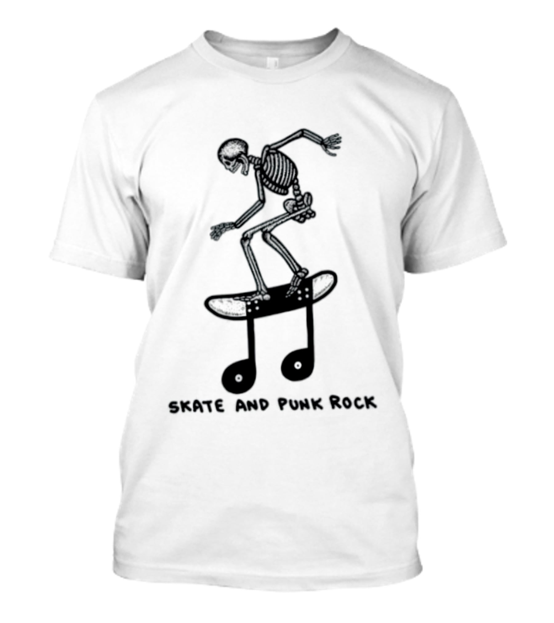 Skeleton Skater On Music Note Skateboard Punk Rock T-Shirt