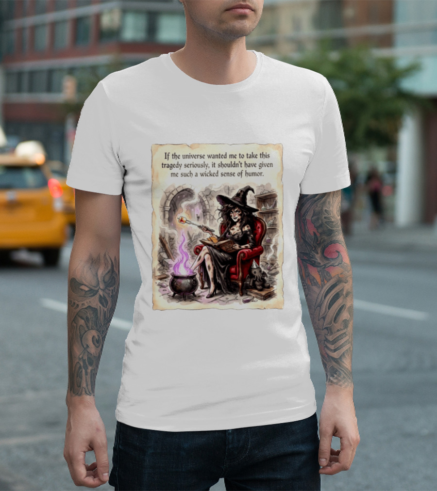 Witch With A Wicked Sense Of Humor And Magic Wand In Stone Room T-Shirt