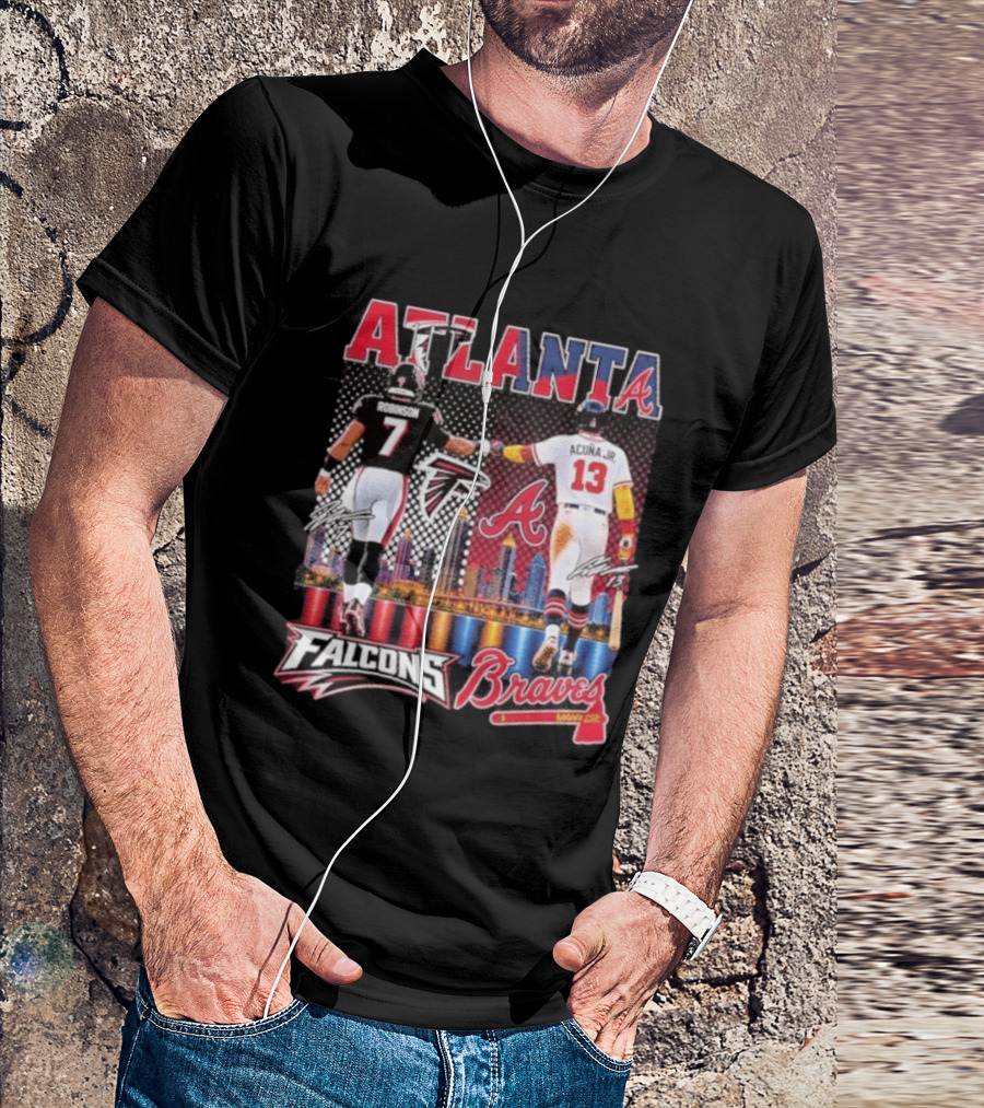 Atlanta Falcons Braves Bijan Robinson Ronald Acuna Jr. Sports City Line T-Shirt