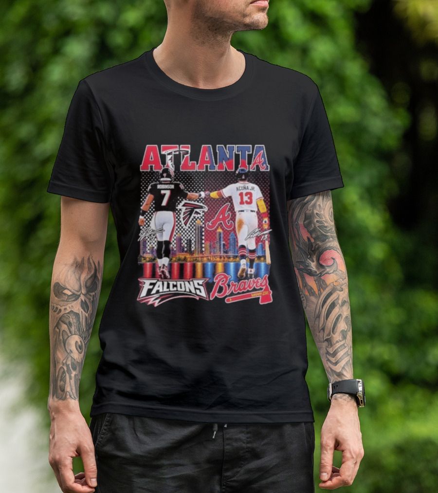 Atlanta Falcons Braves Bijan Robinson Ronald Acuna Jr. Sports City Line T-Shirt