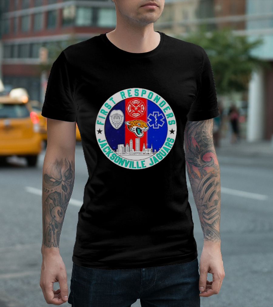 First Responders Jacksonville Jaguars Skyline Tribute 9.11 Memorial T-Shirt