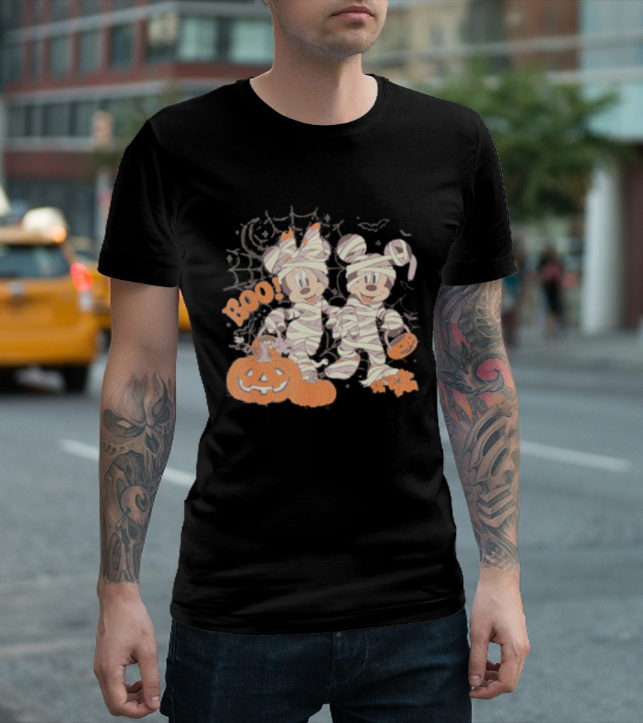 Mickey Minnie Mummy Halloween Boo Disney Spooky Pumpkin T-Shirt