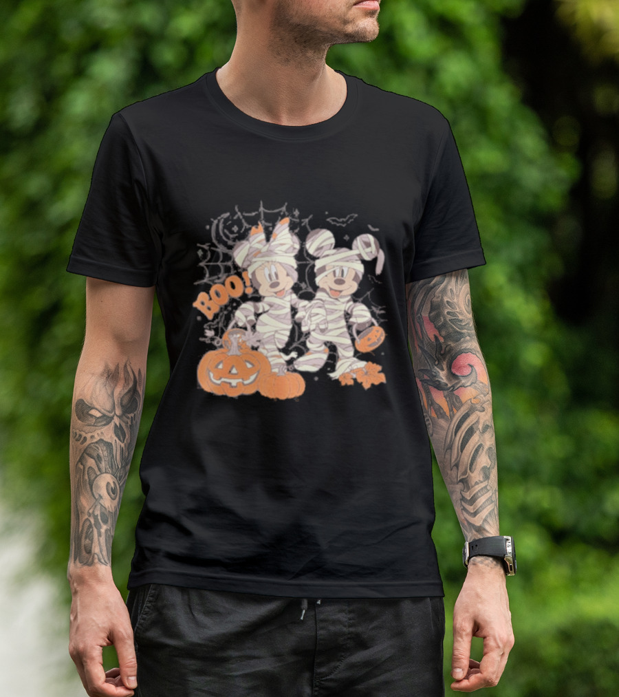 Mickey Minnie Mummy Halloween Boo Disney Spooky Pumpkin T-Shirt