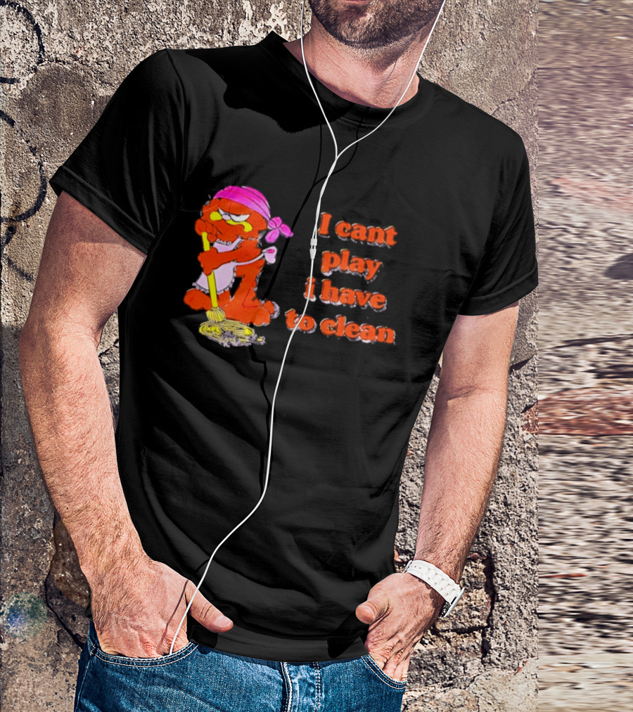 Garfield I Can't Play I Have To Clean Comic Image With Mop And Bandana T-Shirt