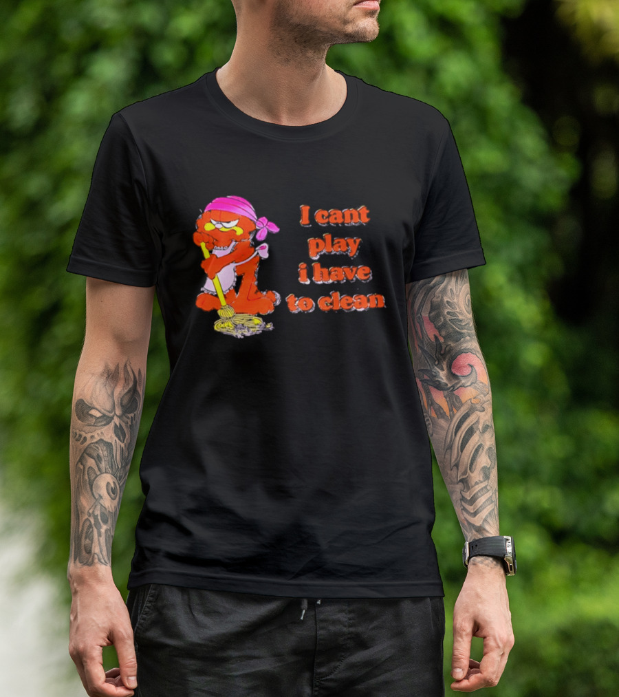 Garfield I Can't Play I Have To Clean Comic Image With Mop And Bandana T-Shirt