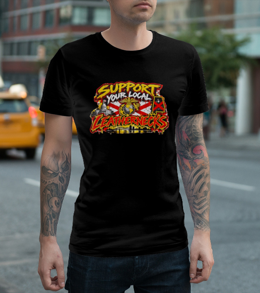 Support Your Local Leathernecks Alabama Marine Emblem Capitol Artillery Flag T-Shirt