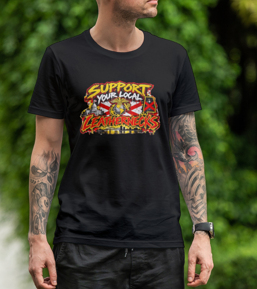 Support Your Local Leathernecks Alabama Marine Emblem Capitol Artillery Flag T-Shirt