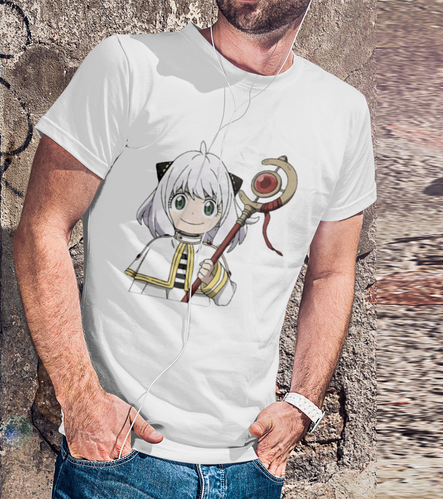 Anya Forger Frieren Crossover Anime Character With Magical Staff T-Shirt