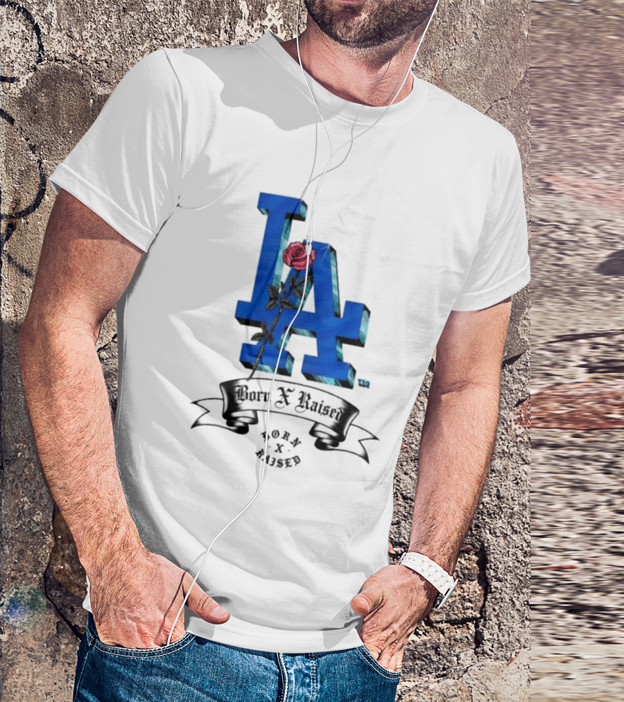 Born X Raised X Los Angeles Dodgers Forever Blue LA Rose T-Shirt