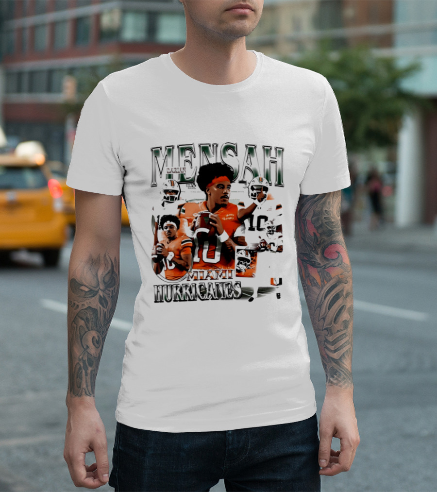 Darian Mensah Miami Hurricanes 10 Football Player Collage T-Shirt