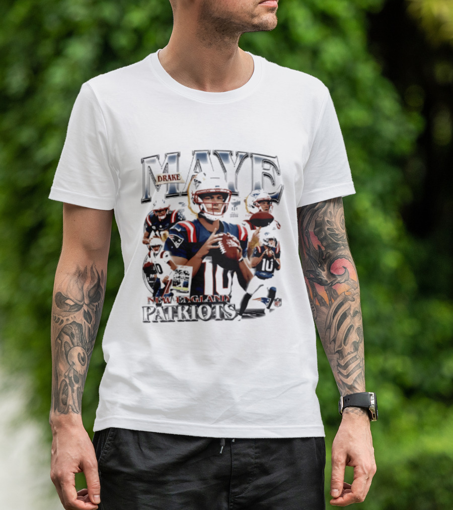Drake Maye New England Patriots 2026 Player Collage Football Jersey T-Shirt