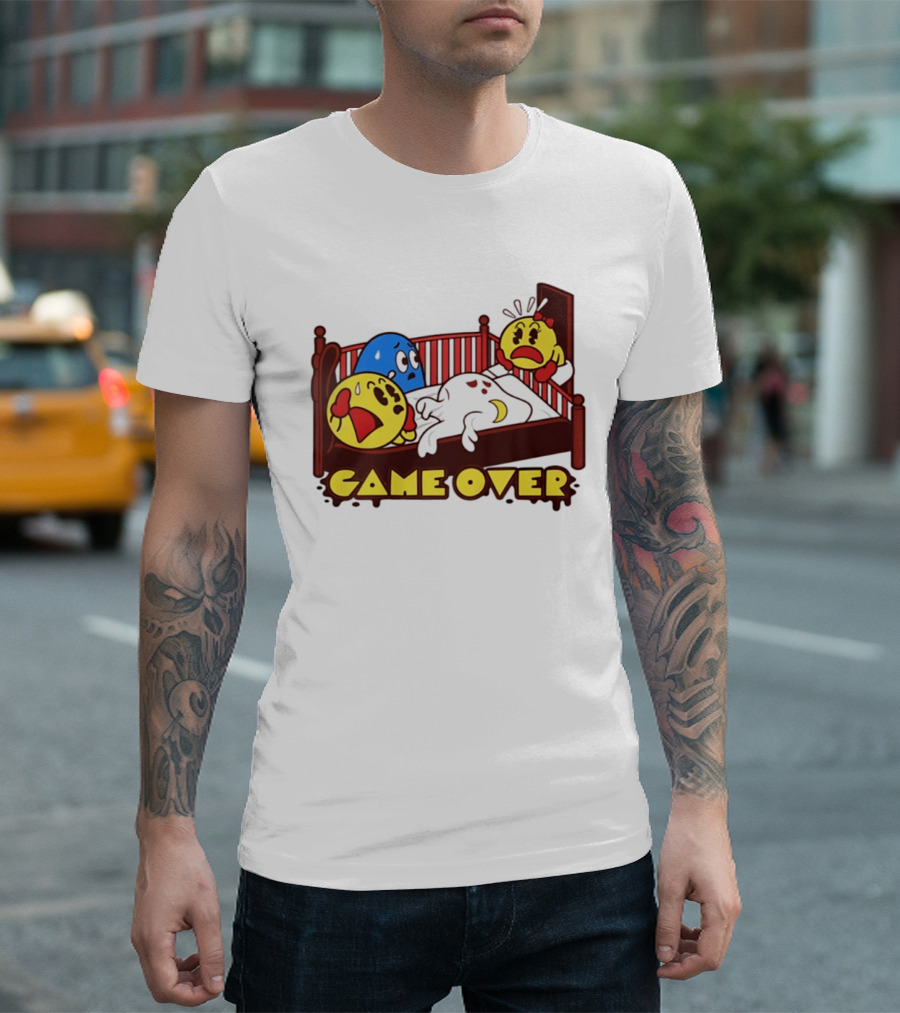 Game Over Halloween Pac Man Ghost Bed Scene T-Shirt