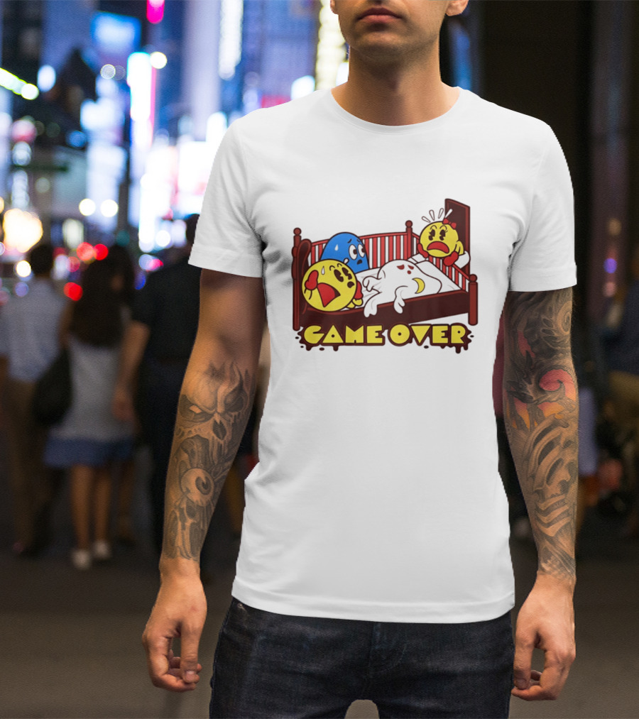 Game Over Halloween Pac Man Ghost Bed Scene T-Shirt