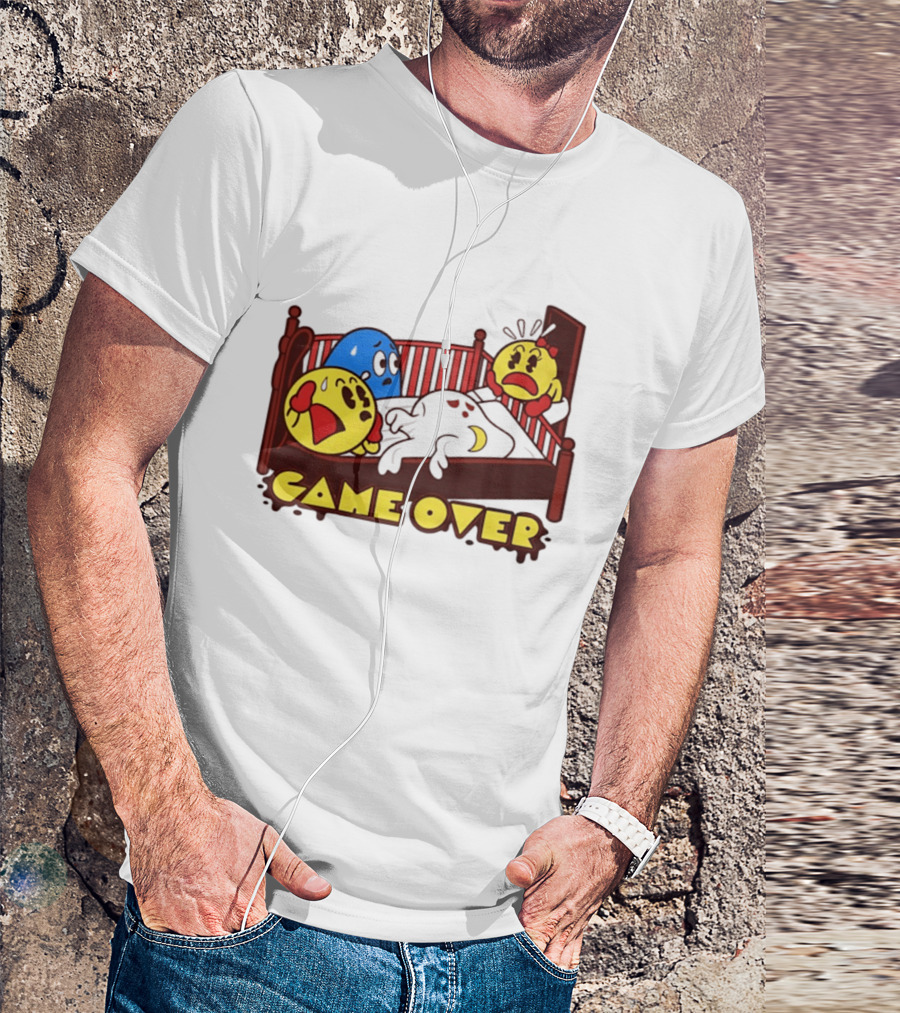 Game Over Halloween Pac Man Ghost Bed Scene T-Shirt