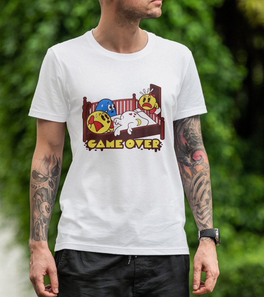 Game Over Halloween Pac Man Ghost Bed Scene T-Shirt