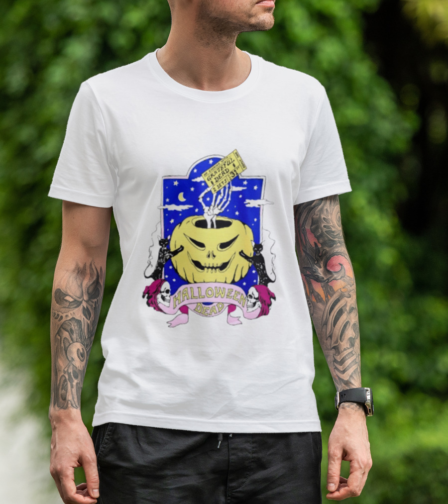 Grateful Dead Halloween Skeleton Hand With Pumpkin And Ticket 1971 T-Shirt