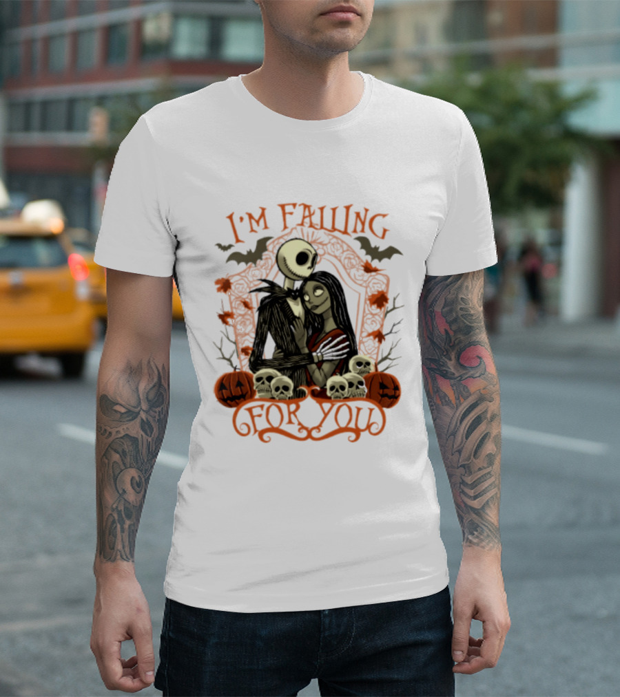 I'm Falling For You The Nightmare Before Halloween Jack And Sally Halloween Pumpkins Skulls Bats T-Shirt