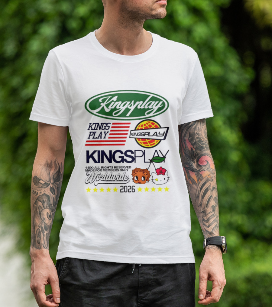 Kingsplay 1 800 All Rights Reserved Members Only Worldwide 2026 Hello Kitty Stars T-Shirt