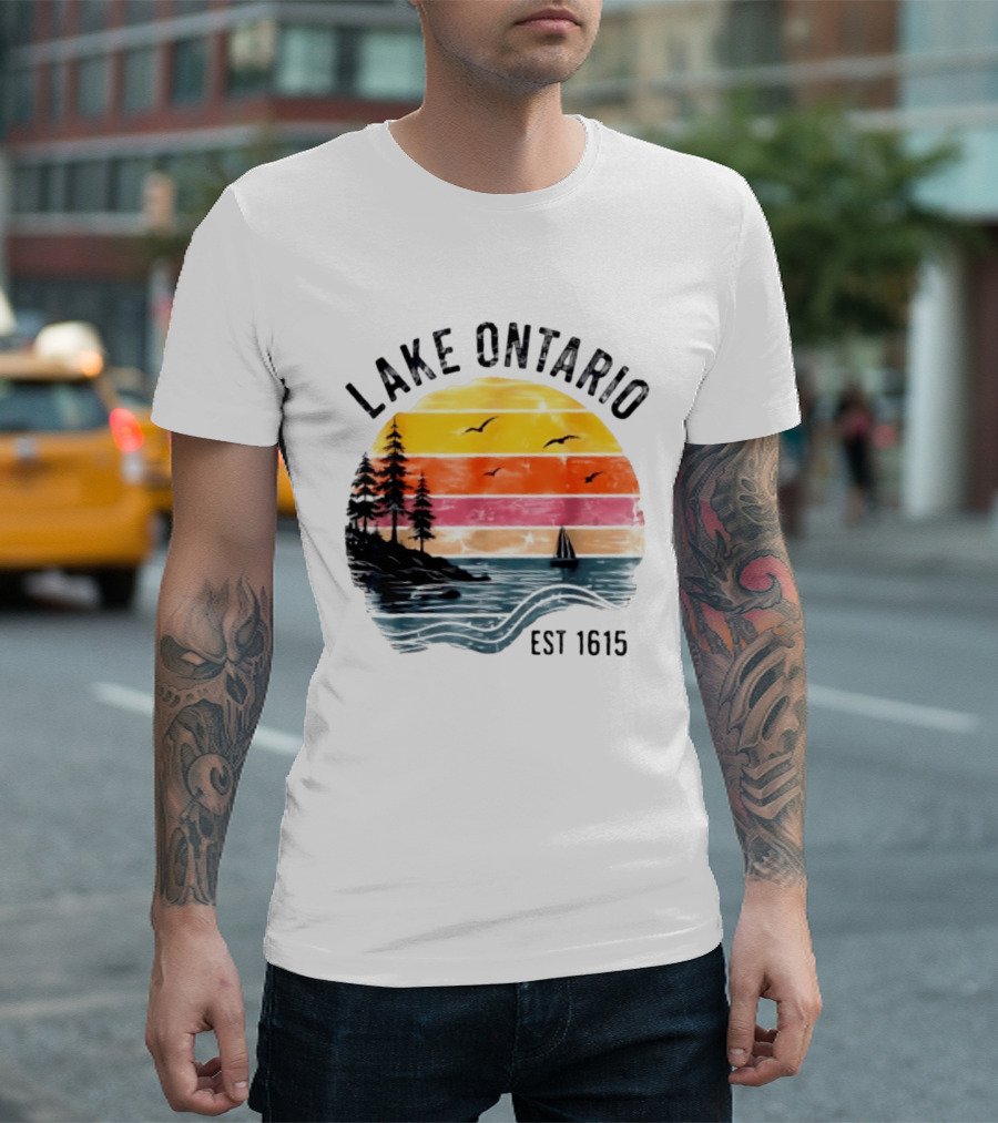Lake Ontario Est 1615 Great Lakes Nature Sunset Sailing Scene T-Shirt