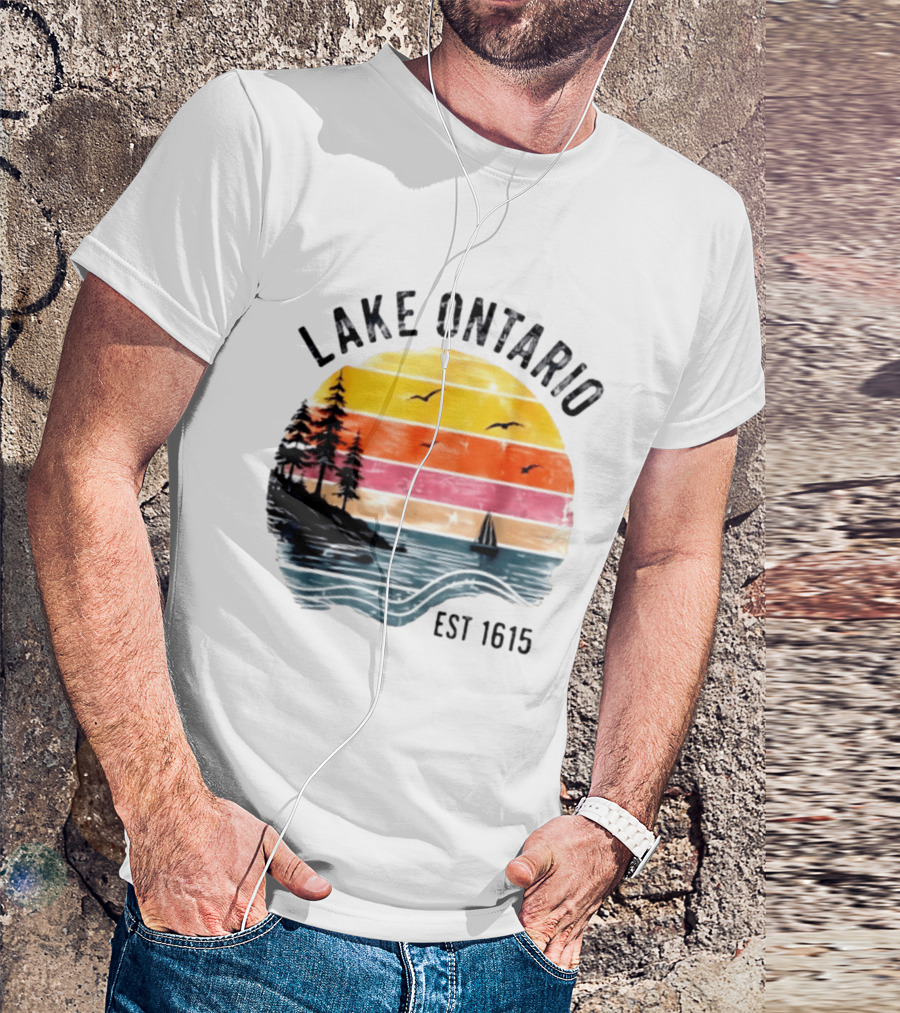 Lake Ontario Est 1615 Great Lakes Nature Sunset Sailing Scene T-Shirt