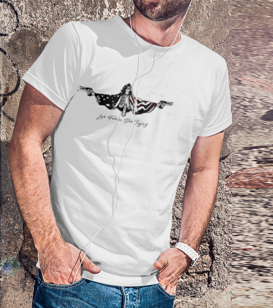 Live Free Or Die Trying Skeleton American Flag Wings T-Shirt