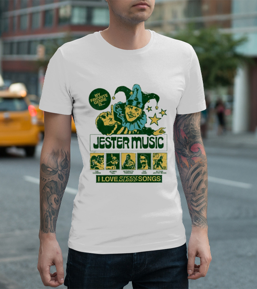 My Favorite Genre Is Jester Music I Love Silly Songs Playful Jester With Stars T-Shirt