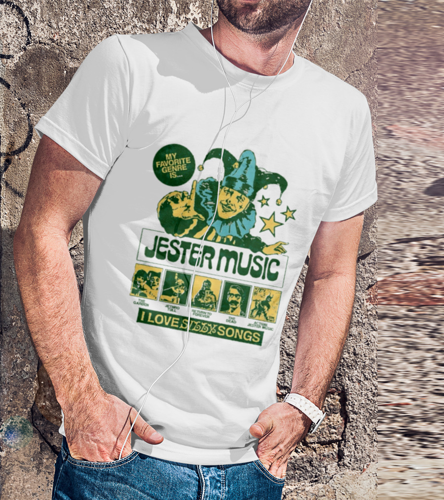 My Favorite Genre Is Jester Music I Love Silly Songs Playful Jester With Stars T-Shirt