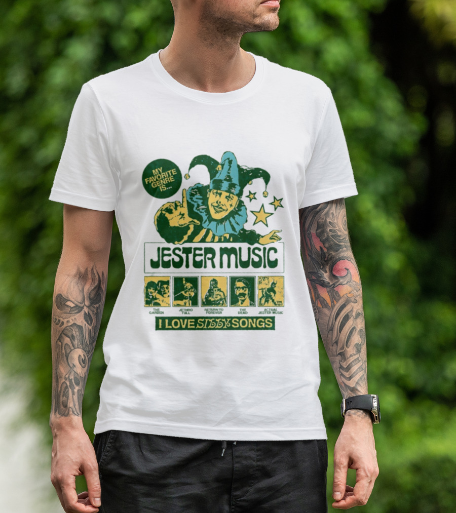 My Favorite Genre Is Jester Music I Love Silly Songs Playful Jester With Stars T-Shirt