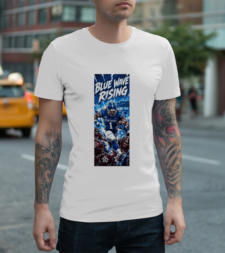 Blue Wave Rising 2026 Kentucky Wildcats Running Back Kyle Field Football Action T-Shirt